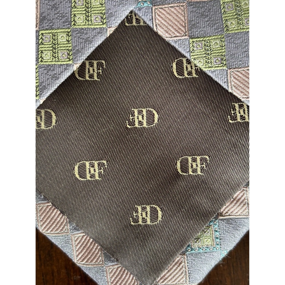 Daniel De Fasson Mens‎ Silk Necktie Gray Pink Green Check Pattern Tie Vintage - Picture 12 of 13